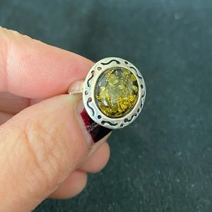 Moldavite/Amber and Silver Ring